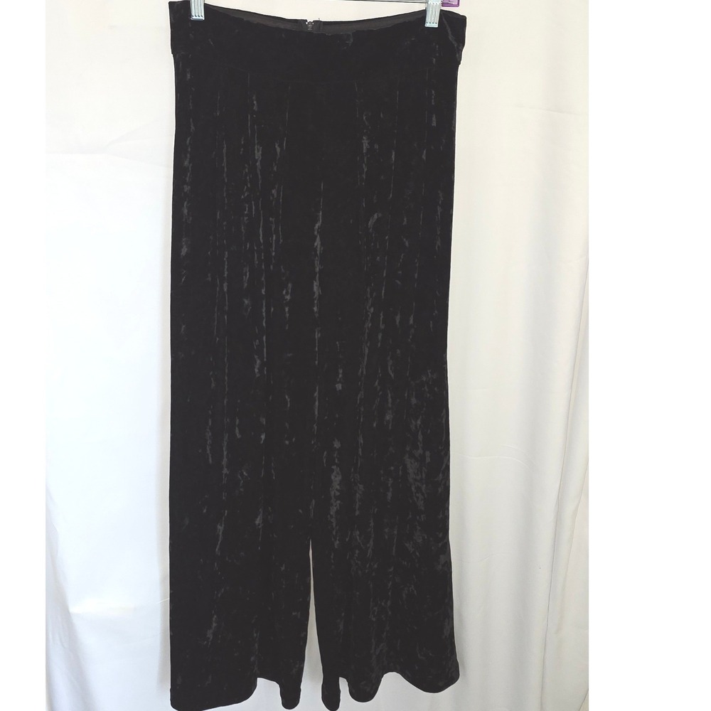 Vintage Black Crushed Velvet Wide Leg Pants Hi-Rise Size M USA Made Stretch Fall